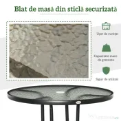 Outsunny Masă de Grădină Rotundă 80 cm cu Orificiu pentru Umbrelă, Masă de Cafea pentru Exterior cu Blat din Sticlă Temperată, Cadru Metalic, pentru Terasă, Balcon, Negru | Aosom Romania