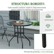 Outsunny Masă de Grădină Rotundă 80 cm cu Orificiu pentru Umbrelă, Masă de Cafea pentru Exterior cu Blat din Sticlă Temperată, Cadru Metalic, pentru Terasă, Balcon, Negru | Aosom Romania