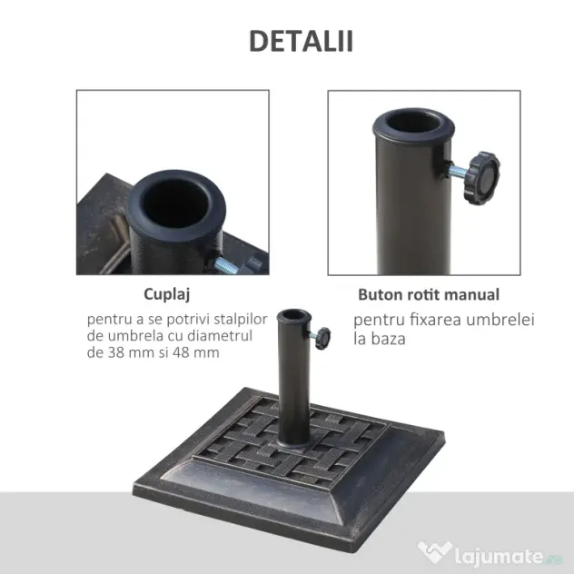 Outsunny Bază pentru Umbrelă de Grădină, Design Vintage, din Rășină și Oțel, Stabilă și Durabilă | Aosom Romania
