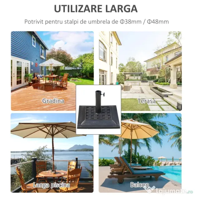 Outsunny Bază pentru Umbrelă de Grădină, Design Vintage, din Rășină și Oțel, Stabilă și Durabilă | Aosom Romania