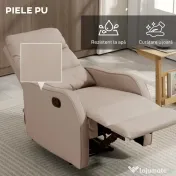 HOMCOM Fotoliu Reclinabil 160° cu Suport pentru Picioare, din Piele PU, Lemn și Oțel, 65x89x100 cm, Maro Deschis | Aosom Romania 