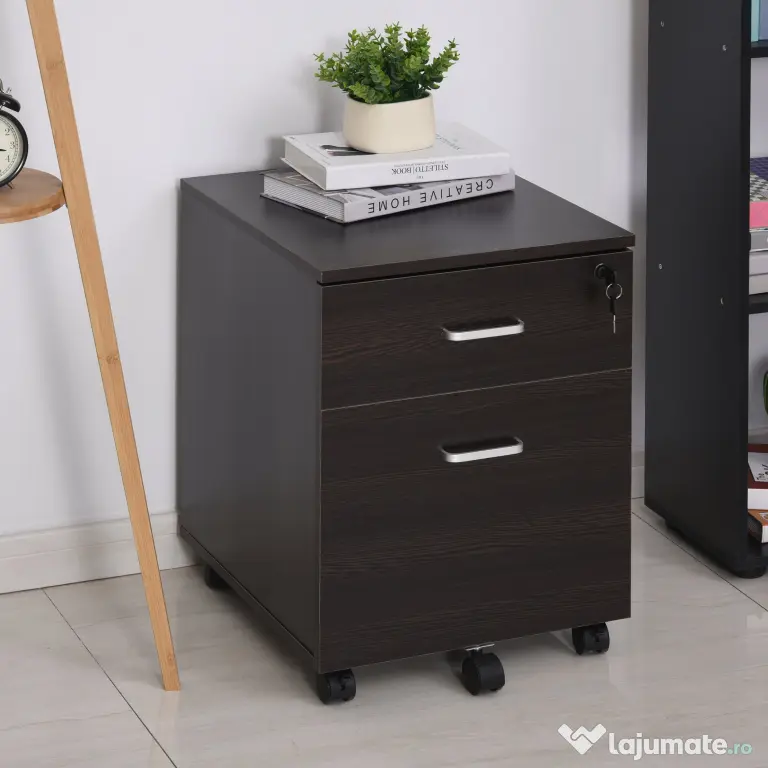Vinsetto Dulap cu Sertare, 2 sertare si 5 roti, dulap Birou Compact pentru Documente , 40x44x54.6cm, Design Modern | Aosom Romania
