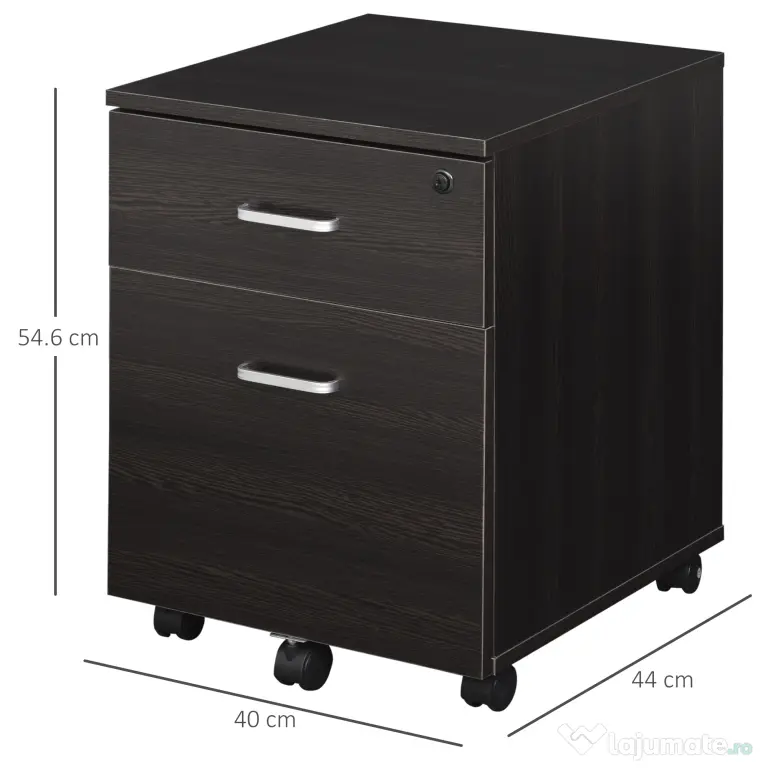 Vinsetto Dulap cu Sertare, 2 sertare si 5 roti, dulap Birou Compact pentru Documente , 40x44x54.6cm, Design Modern | Aosom Romania