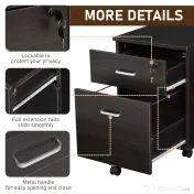 Vinsetto Dulap cu Sertare pentru birou, 2 sertare si 5 roti, usor de mutat, 40x44x54.6cm