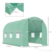 Outsunny Seră cu Acoperiș Rotunjit din PE, 4,5x2x2 m, Verde 