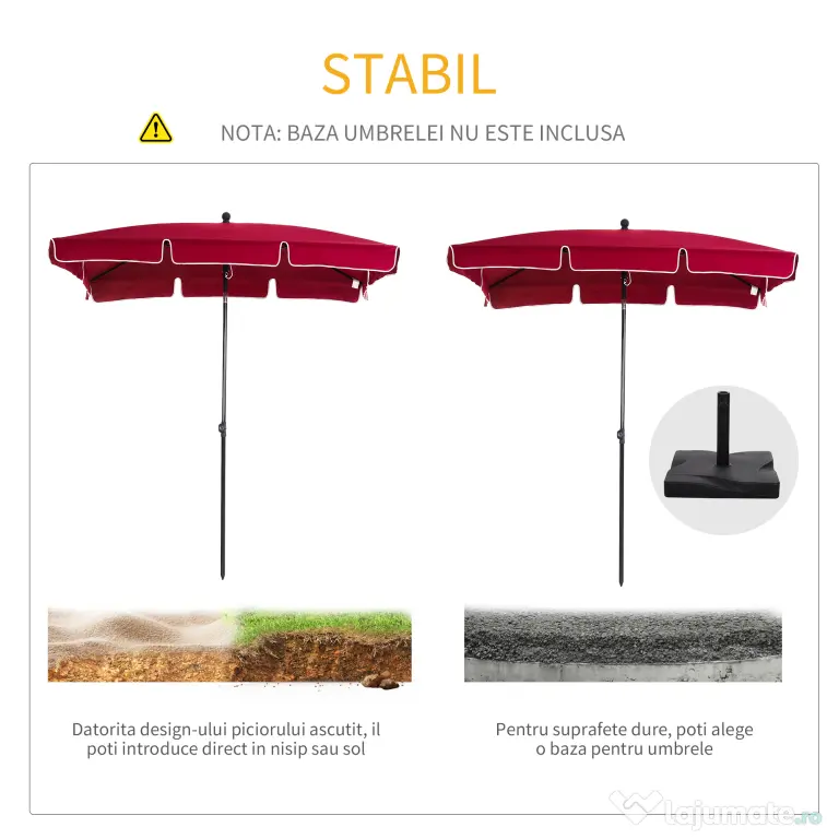 Outsunny Umbrelă de Grădină Dreptunghiulară cu Înălțime Reglabilă, Cadru din Aluminiu, 200x125x235cm, Roșu | Aosom Romania