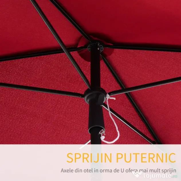 Outsunny Umbrelă de Grădină Dreptunghiulară cu Înălțime Reglabilă, Cadru din Aluminiu, 200x125x235cm, Roșu | Aosom Romania