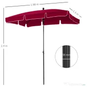 Outsunny Umbrela de Gradina Dreptunghiulara Reglabila in aluminiu, Rosu