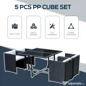 Outsunny Set Mobilier de Grădină cu Masă de Prânz, 4 Scaune și Perne, 109x109x72 cm, Negru | Aosom Romania