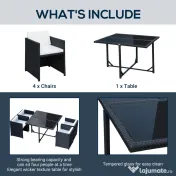 Outsunny Set Mobilier de Grădină cu Masă de Prânz, 4 Scaune și Perne, 109x109x72 cm, Negru | Aosom Romania