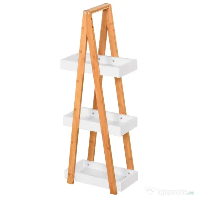 Kleankin Raft Baie cu 3 Rafturi din MDF și Bambus, Dulap Baie, 30x18x81 cm, Lemn | Aosom Romania
