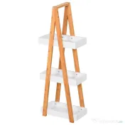 Kleankin Raft de baie cu 3 polițe din MDF și bambus, 30x18x81cm, culoare lemn și gri 