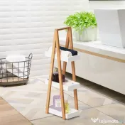 Kleankin Raft de baie cu 3 polițe din MDF și bambus, 30x18x81cm, culoare lemn și gri 