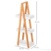 Kleankin Raft de baie cu 3 polițe din MDF și bambus, 30x18x81cm, culoare lemn și gri 