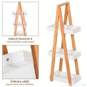 Kleankin Raft de baie cu 3 polițe din MDF și bambus, 30x18x81cm, culoare lemn și gri 
