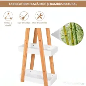 Kleankin Raft de baie cu 3 polițe din MDF și bambus, 30x18x81cm, culoare lemn și gri 