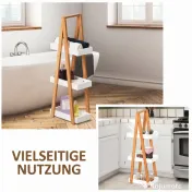Kleankin Raft de baie cu 3 polițe din MDF și bambus, 30x18x81cm, culoare lemn și gri 