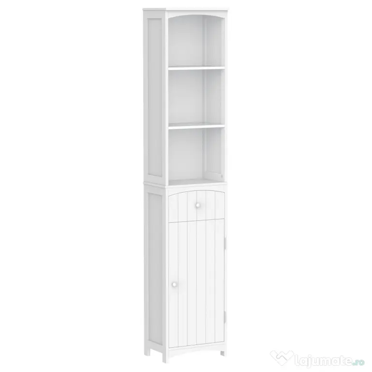 HOMCOM Dulap Înalt de Baie cu 3 Rafturi din MDF, 34x24x170 cm, Alb