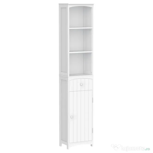 HOMCOM Dulap Înalt de Baie cu 3 Rafturi din MDF, 34x24x170 cm, Alb