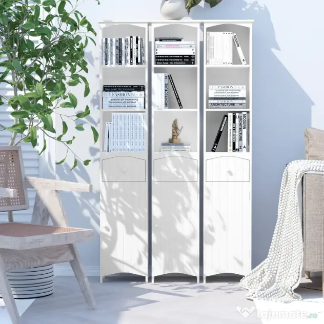 HOMCOM Dulap Înalt de Baie cu 3 Rafturi din MDF, 34x24x170 cm, Alb