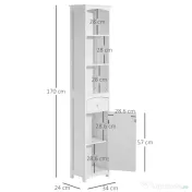 HOMCOM Dulap Înalt de Baie  cu 3 Rafturi din MDF, 34x24x170 cm, Alb 