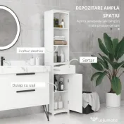 HOMCOM Dulap Înalt de Baie  cu 3 Rafturi din MDF, 34x24x170 cm, Alb 