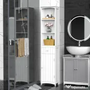 HOMCOM Dulap Înalt de Baie  cu 3 Rafturi din MDF, 34x24x170 cm, Alb 