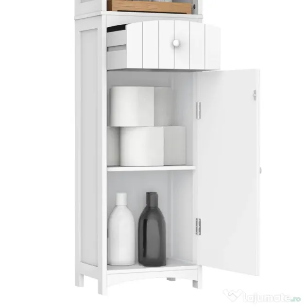 HOMCOM Dulap Înalt de Baie cu 3 Rafturi din MDF, 34x24x170 cm, Alb