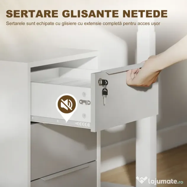 HOMCOM Dulap de Birou cu 3 Sertare cu Chei și 4 Rotile Alb și Gri | Aosom Romania