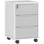 HOMCOM Schedario per Ufficio a 3 Cassetti con Chiavi di Sicurezza e 4 Ruote, in Legno, 40x40x63.5 cm, Bianco e Grigio