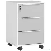 HOMCOM Schedario per Ufficio a 3 Cassetti con Chiavi di Sicurezza e 4 Ruote, in Legno, 40x40x63.5 cm, Bianco e Grigio