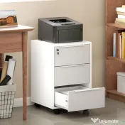HOMCOM Schedario per Ufficio a 3 Cassetti con Chiavi di Sicurezza e 4 Ruote, in Legno, 40x40x63.5 cm, Bianco e Grigio
