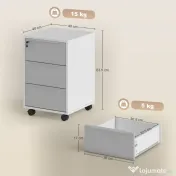 HOMCOM Schedario per Ufficio a 3 Cassetti con Chiavi di Sicurezza e 4 Ruote, in Legno, 40x40x63.5 cm, Bianco e Grigio