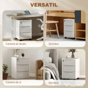 HOMCOM Schedario per Ufficio a 3 Cassetti con Chiavi di Sicurezza e 4 Ruote, in Legno, 40x40x63.5 cm, Bianco e Grigio