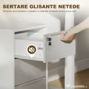 HOMCOM Schedario per Ufficio a 3 Cassetti con Chiavi di Sicurezza e 4 Ruote, in Legno, 40x40x63.5 cm, Bianco e Grigio