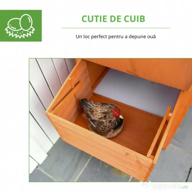 PawHut Cotet din lemn prefabricat cu cuib pentru ouat, compartiment pentru gaini cu tava detasabila, pentru curte interioara si gradina