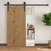HOMCOM Kit Șină pentru Ușă Culisantă Simplă, Stil Rustic, din Oțel Carbon, Maro 