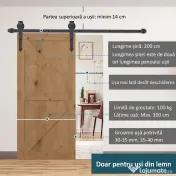 HOMCOM Kit Șină pentru Ușă Culisantă Simplă, Stil Rustic, din Oțel Carbon, Maro 