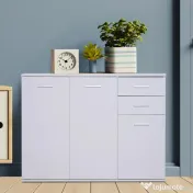 HOMCOM Dulapior cu 3 Usi si 2 Sertare in Lemn Granulat, Alb, 106x35x76cm 
