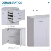 HOMCOM Dulapior cu 3 Usi si 2 Sertare in Lemn Granulat, Alb, 106x35x76cm 