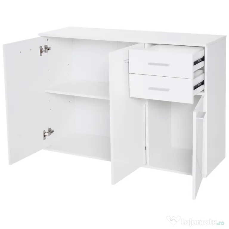 HOMCOM Dulapior Multifuncțional cu 3 Uși și 2 Sertare, Design Modern, Lemn Granulat, Alb, 106x35x76cm | Aosom Romania