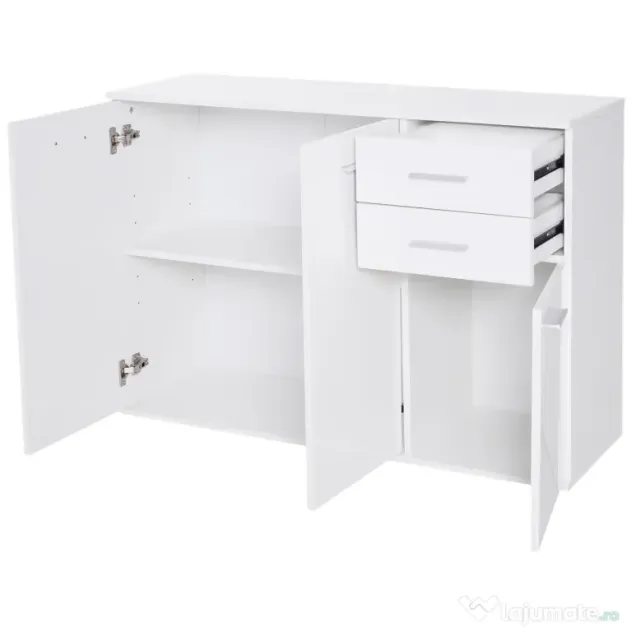 HOMCOM Dulapior Multifuncțional cu 3 Uși și 2 Sertare, Design Modern, Lemn Granulat, Alb, 106x35x76cm | Aosom Romania
