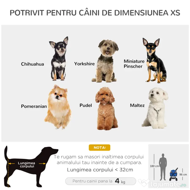 PawHut Carucior pentru Animale Pliabil Centuri de Siguranta Albastru Spatiu Generos | Aosom Romania