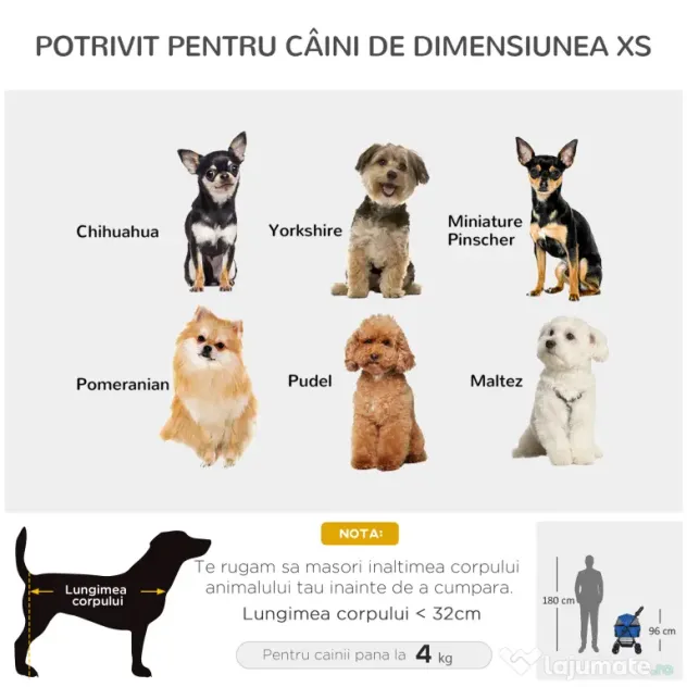 PawHut Carucior pentru Animale Pliabil Centuri de Siguranta Albastru Spatiu Generos | Aosom Romania