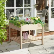 Outsunny Pat de Gradină pentru Flori, Ridicat, cu Husă de Protecție, 91x91x81 cm, Design din Lemn Natural | Aosom Romania