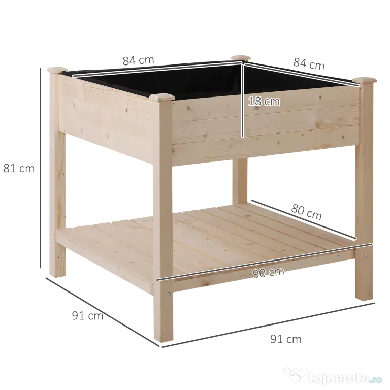 Outsunny Pat de Gradină pentru Flori, Ridicat, cu Husă de Protecție, 91x91x81 cm, Design din Lemn Natural | Aosom Romania