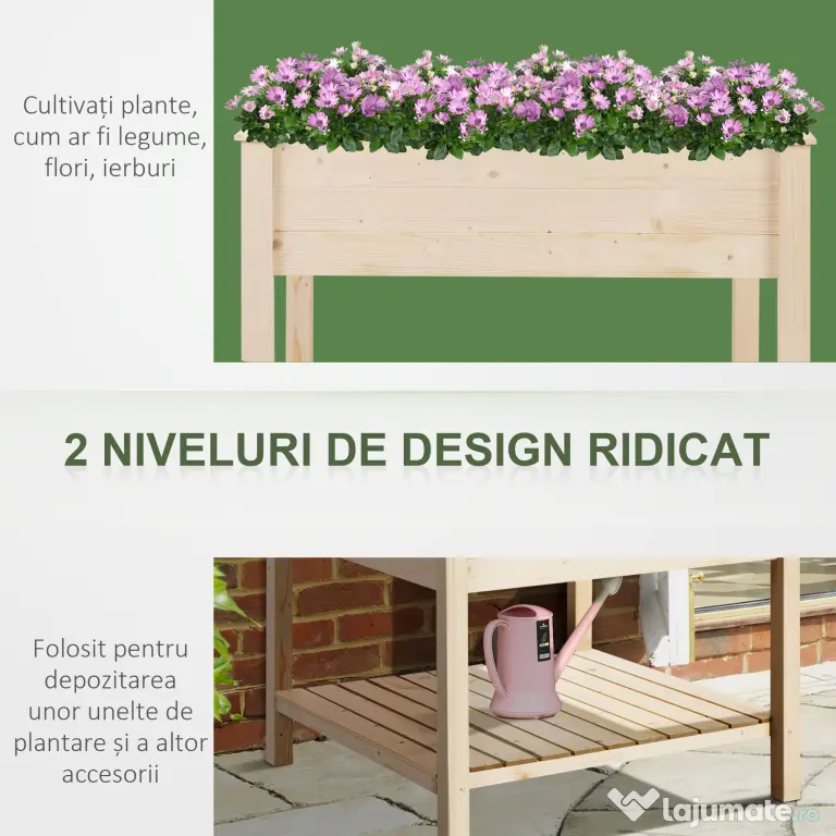 Outsunny Pat de Gradină pentru Flori, Ridicat, cu Husă de Protecție, 91x91x81 cm, Design din Lemn Natural | Aosom Romania
