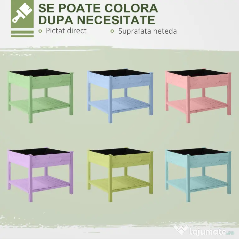 Outsunny Pat de Gradină pentru Flori, Ridicat, cu Husă de Protecție, 91x91x81 cm, Design din Lemn Natural | Aosom Romania