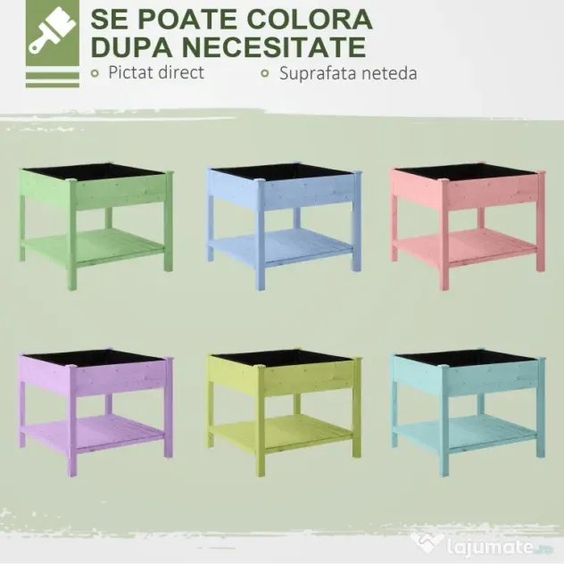 Outsunny Pat de Gradină pentru Flori, Ridicat, cu Husă de Protecție, 91x91x81 cm, Design din Lemn Natural | Aosom Romania