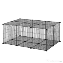 Pawhut Cușcă pentru Iepuri și Animale Mici cu 22 Panouri Modulare din Metal cu Ușă, 105x70x45 cm, Negru | Aosom Romania